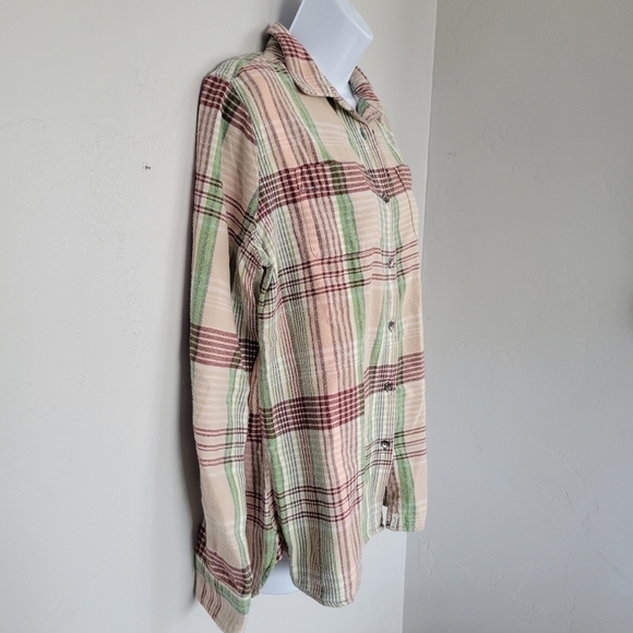 Woolrich Women's Large Pemberton Plaid Flannel Jacket Shacket Beige Green Red - Picture 4 of 7